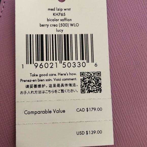 Kate Spade Medium L Zip Wristlet Lucy Bicolor Saffian Berry - Picture 11 of 13